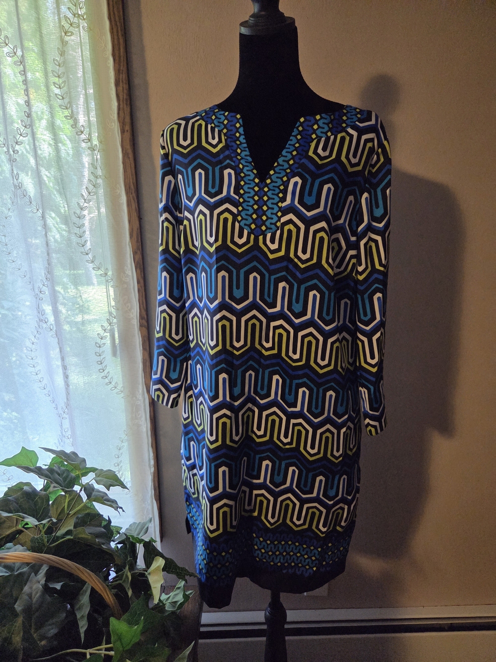 Crown & Ivy Blue, White & Yellow Geometric Dress Size 8